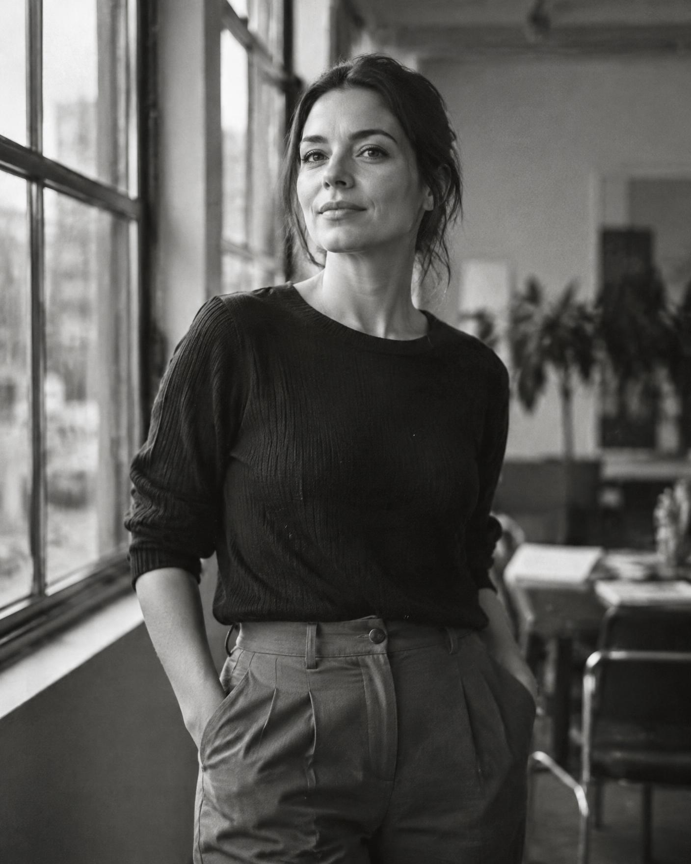 A young professional standing in natural light, looking ahead with quiet confidence