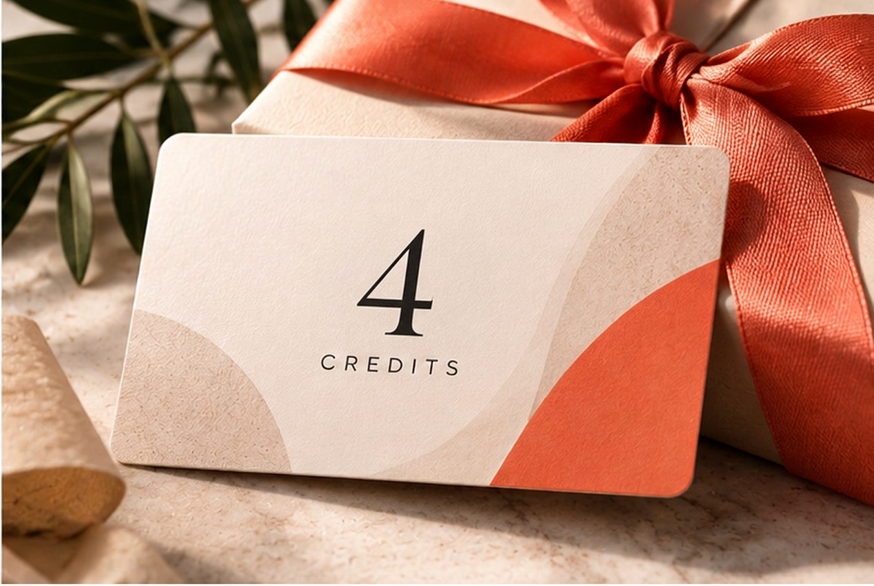 The Gift of Growth digital gift card on tissue paper with coral ribbon and wrapped gifts