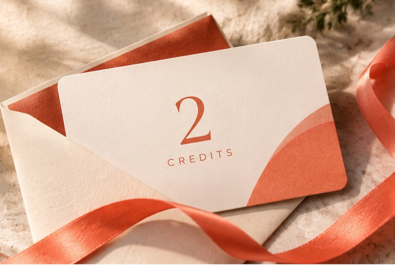 A Little Momentum digital gift card in a cream envelope with a coral ribbon